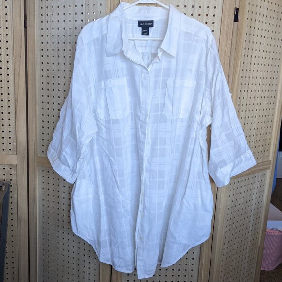 Lane Bryant Women's Shirt Dress / Tunic, White, semi-sheer fabric with pockets - Picture 1 of 13